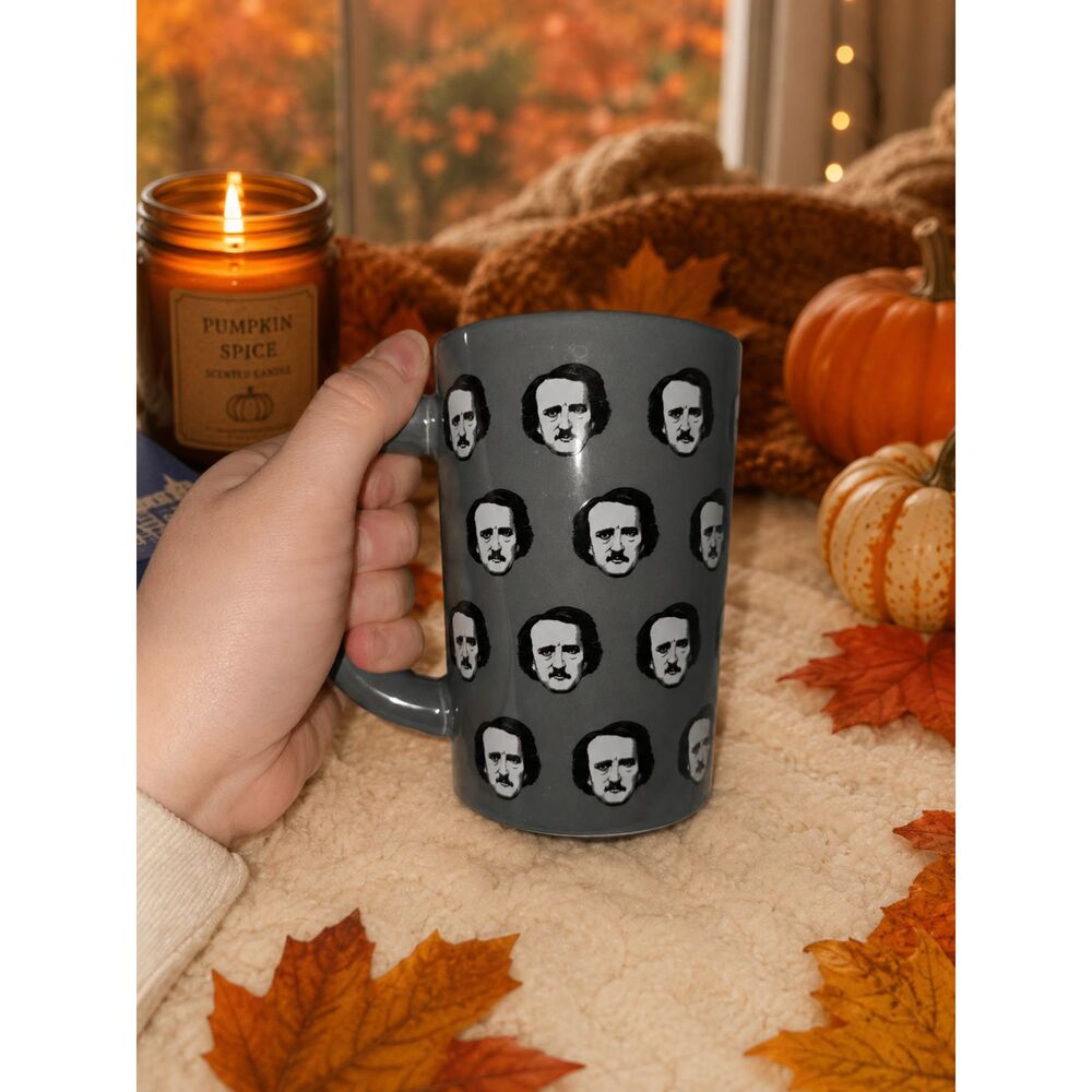 Out of Print Edgar Allan Poe-ka Dots Grey Ceramic Mug